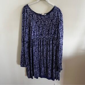 Roxy Floral Long Sleeve Babydoll Dress Novelty Bird Print Medium Boho‎ Spring